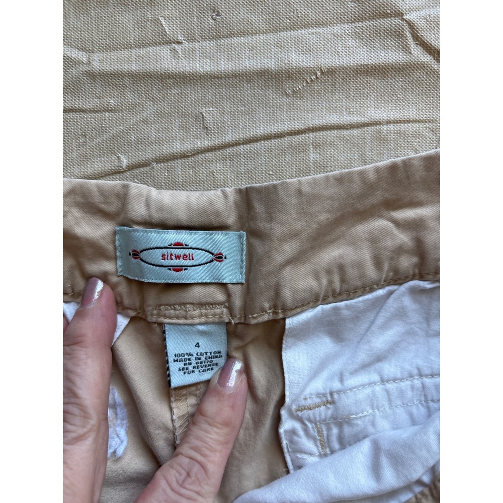 Sitwell Khaki Crop Pants Womens Size 4 Cotton Cuffed Capri Contrast Waistband - Picture 3 of 7